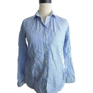 Sezane Long Sleeve Button Down Shirt Blue White Striped Size 36